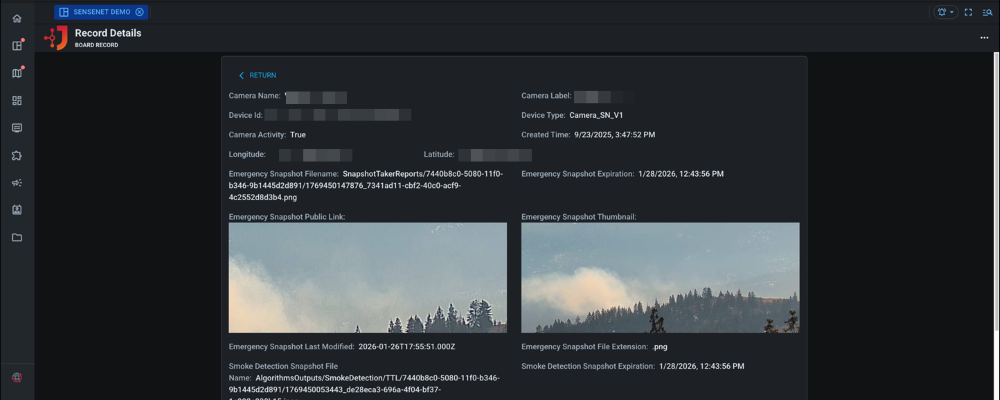 SenseNet Wildfire data dark mode